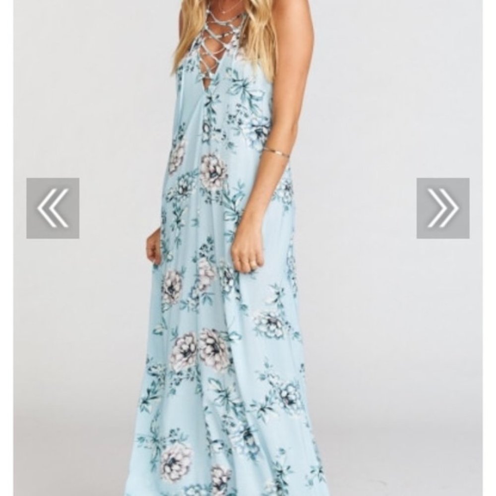 Show Me Your Mumu Logan Floral Lace Up Maxi Dress Wildflower Blue S NWT - Picture 6 of 10
